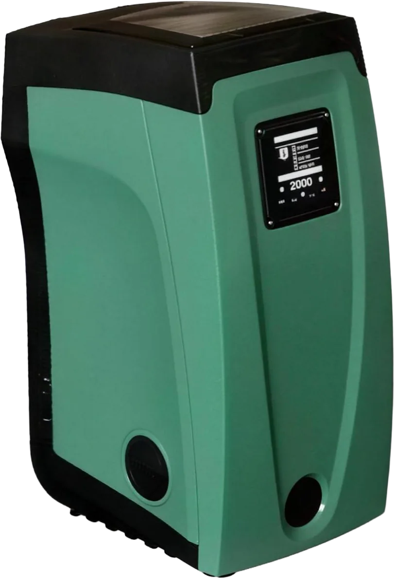 DAB E.sybox three-quarter view showing the inlet and outlet ports